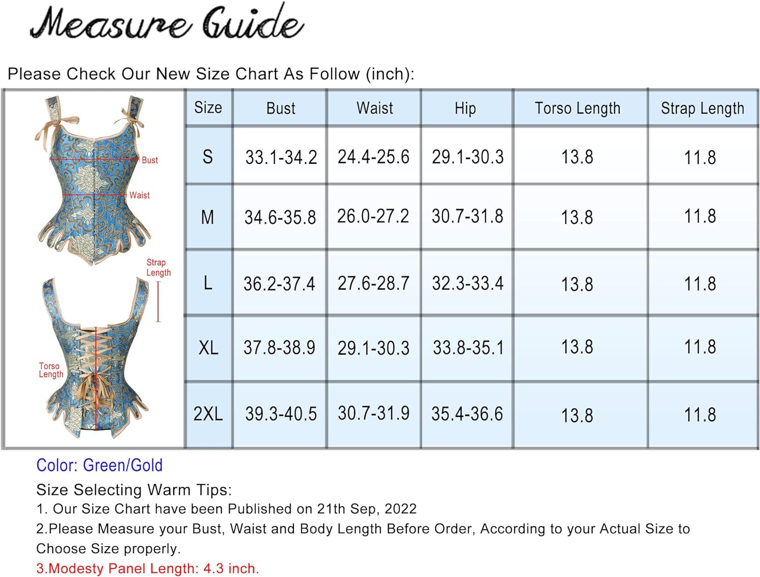 Charmian Womens Victorian Vintage Brocade Lace Up Bustier Overbust Corset TopBlueGold
