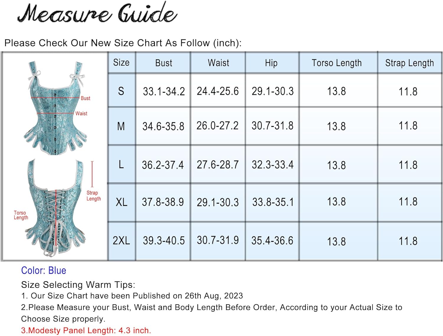 Charmian Womens Victorian Vintage Brocade Lace Up Bustier Overbust Corset TopBlueplastic Bones