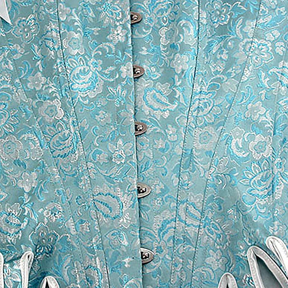 Charmian Womens Victorian Vintage Brocade Lace Up Bustier Overbust Corset TopBlueplastic Bones