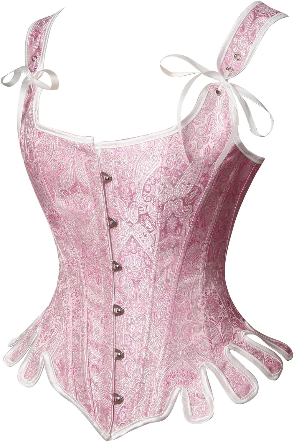 Charmian Womens Victorian Vintage Brocade Lace Up Bustier Overbust Corset TopPinkplastic Bones