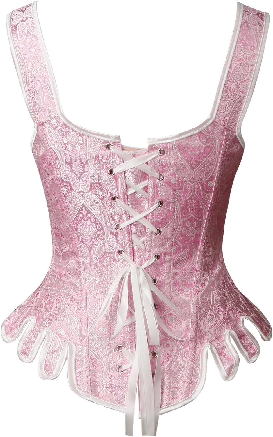 Charmian Womens Victorian Vintage Brocade Lace Up Bustier Overbust Corset TopPinkplastic Bones