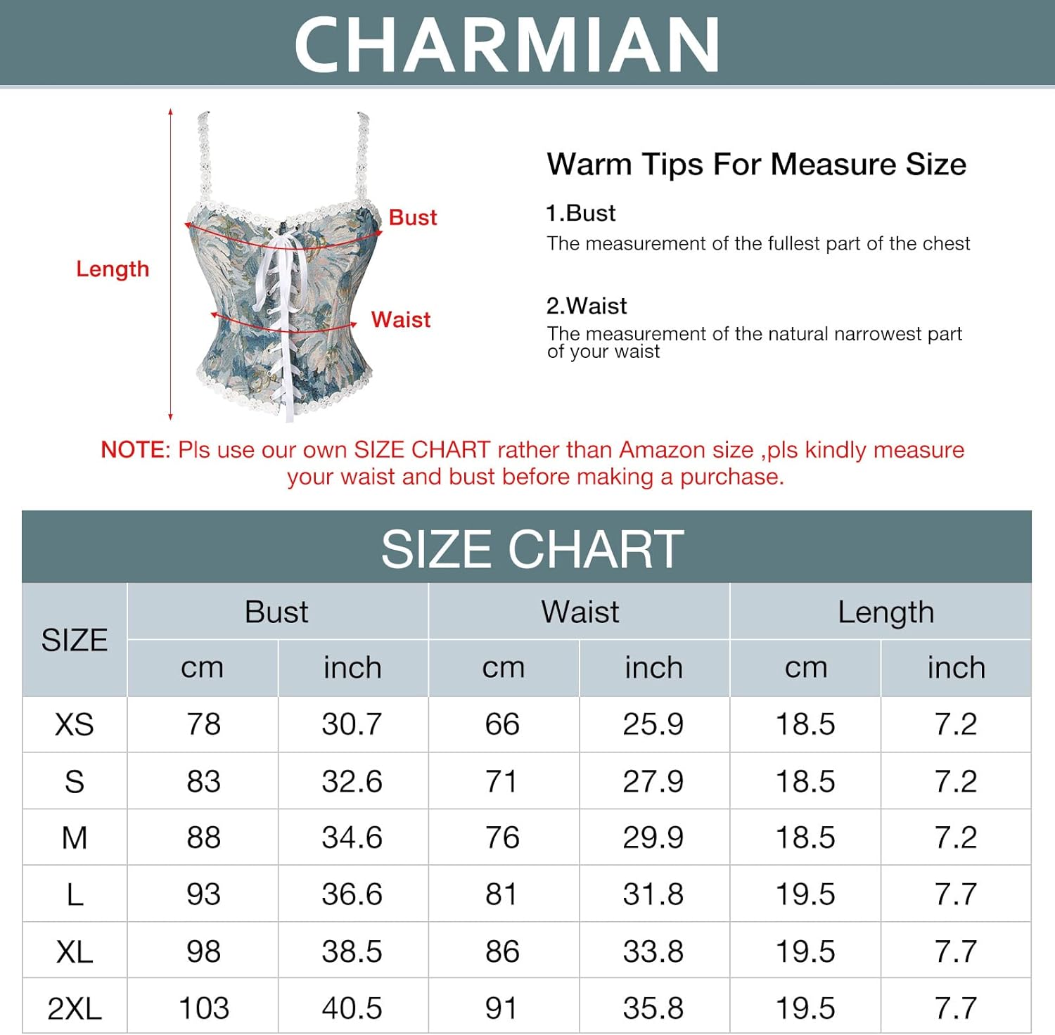 Charmian Womens Vintage Floral Jacquard Lace Up Renaissance Corset Camisole TopBlue