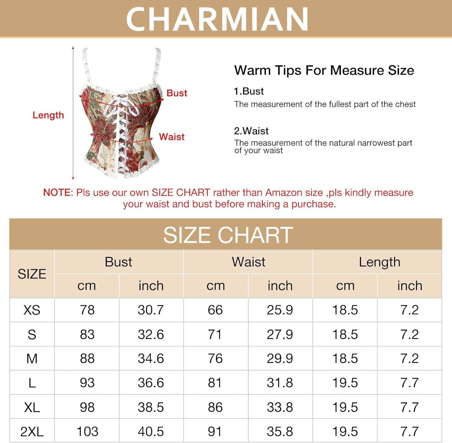 Charmian Womens Vintage Floral Jacquard Lace Up Renaissance Corset Camisole TopRed
