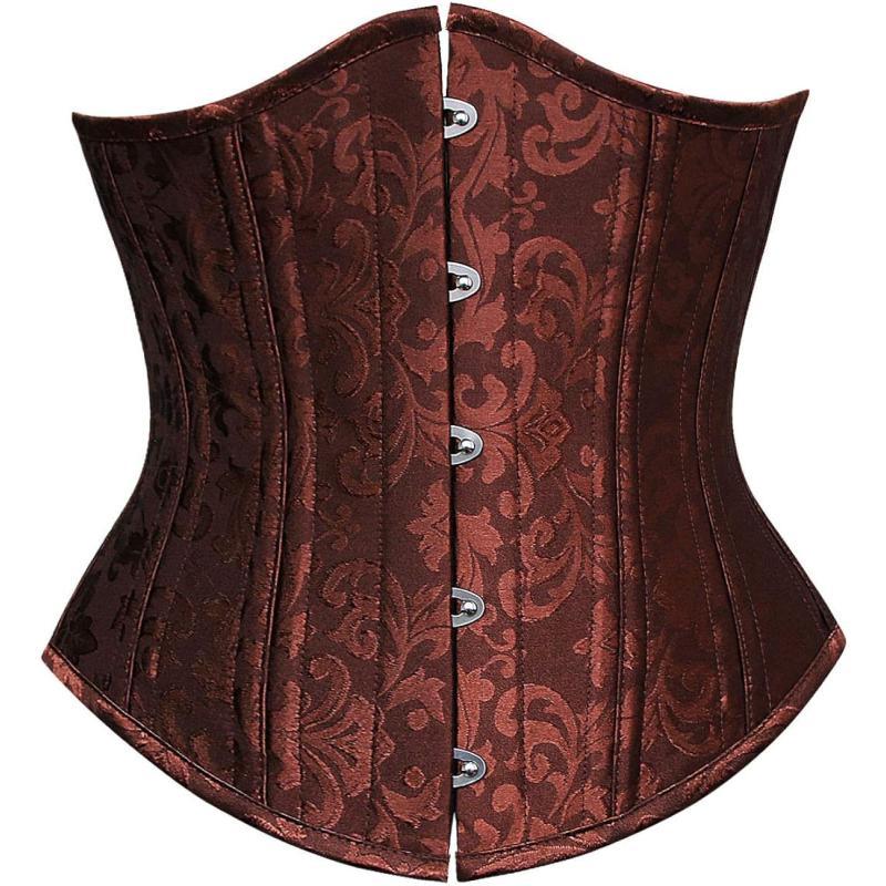 Charmian Womens 26 Steel Boned Vintage Brocade Underbust Waist Training CorsetBrown