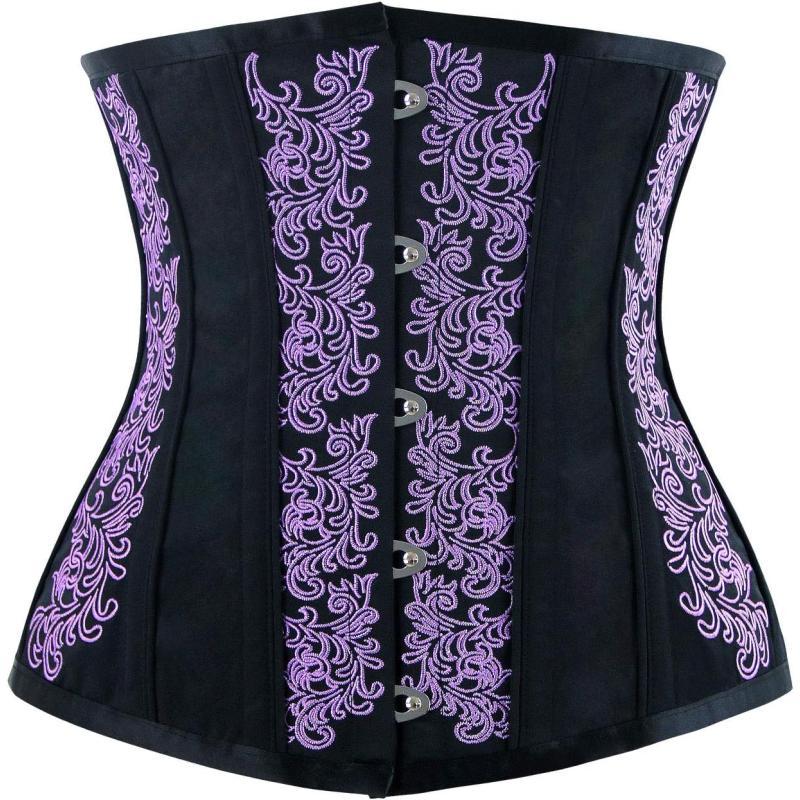 Charmian Womens Gothic Vintage Steel Boned Waist Training Underbust Corset TopPurpleBlack