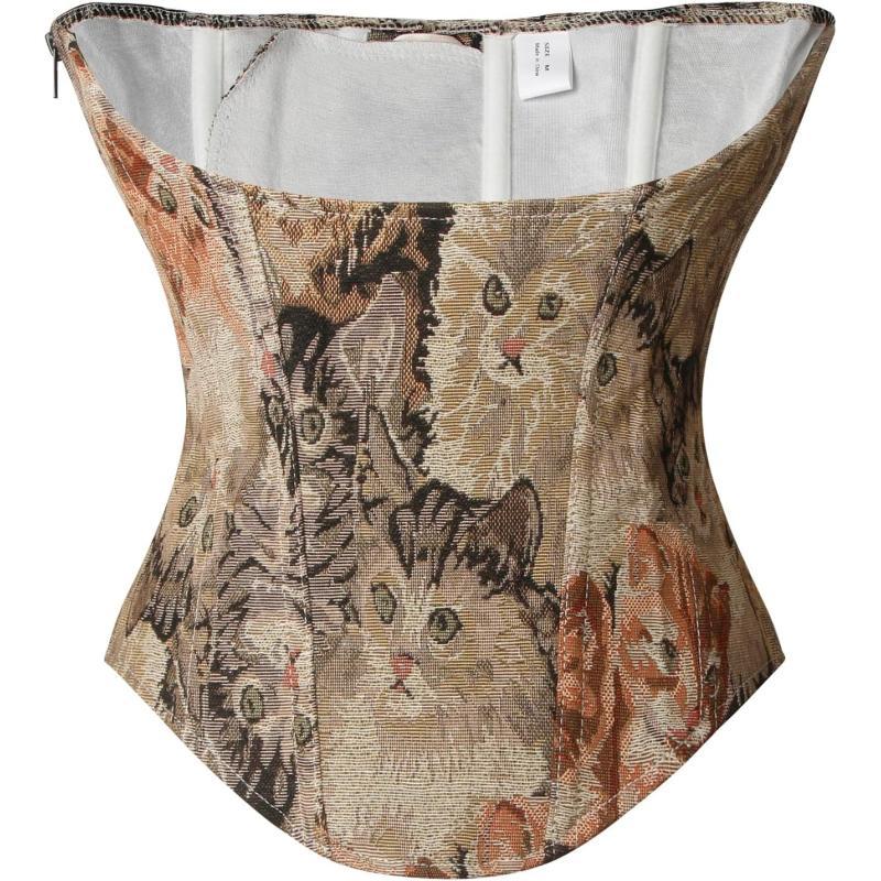 Charmian Womens Renaissance Vintage Cat Printed Underbust Waist Training CorsetCharmian Womens Renaissance Vintage Cat Printed Underbust Waist Training Corset