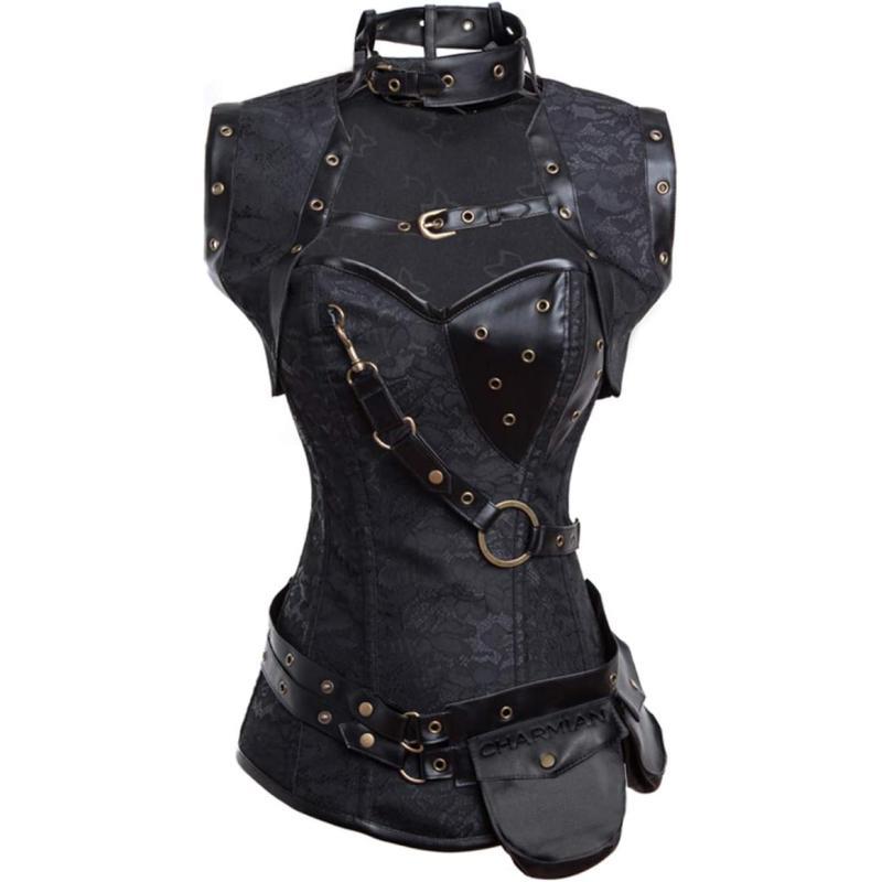 Charmian Womens Steampunk Spiral Steel Boned Vintage Retro Corset Tops BustierBlack