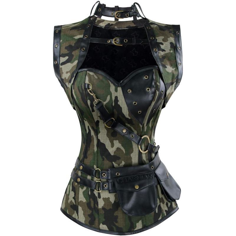 Charmian Womens Steampunk Spiral Steel Boned Vintage Retro Corset Tops BustierCamouflage