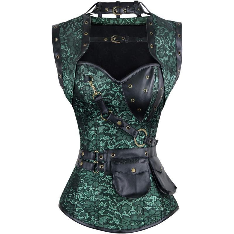 Charmian Womens Steampunk Spiral Steel Boned Vintage Retro Corset Tops BustierGreen