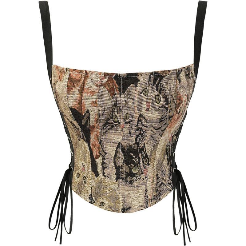 Charmian Womens Vintage Overbust Tank Top Push Up Crop Top Bustier CorsetCharmian Womens Vintage Overbust Tank Top Push Up Crop Top Bustier Corset