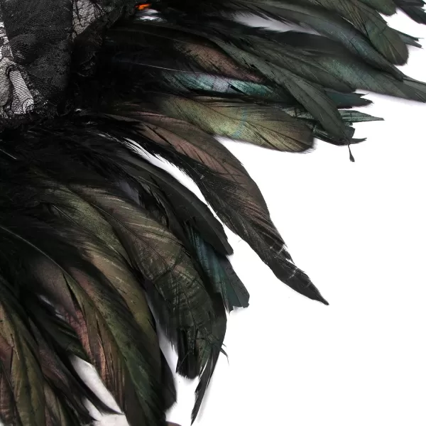 Charmian Gothic Feathers Shawl Halloween Cape Accessories with Red Rose NecklaceBlack