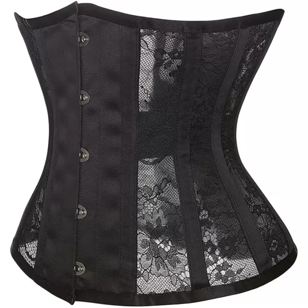 Charmian Womens 14 Steel Boned Floral Mesh Lace Waist Cincher Underbust CorsetBlack