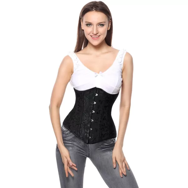 Charmian Womens 26 Steel Boned Cotton Long Torso Hourglass Body Shaper Corset26heavysteelblack