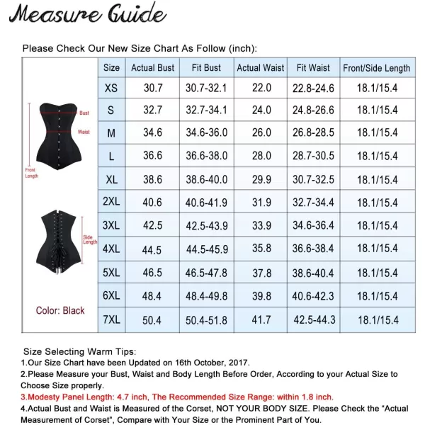 Charmian Womens 26 Steel Boned Cotton Long Torso Hourglass Body Shaper CorsetBlack