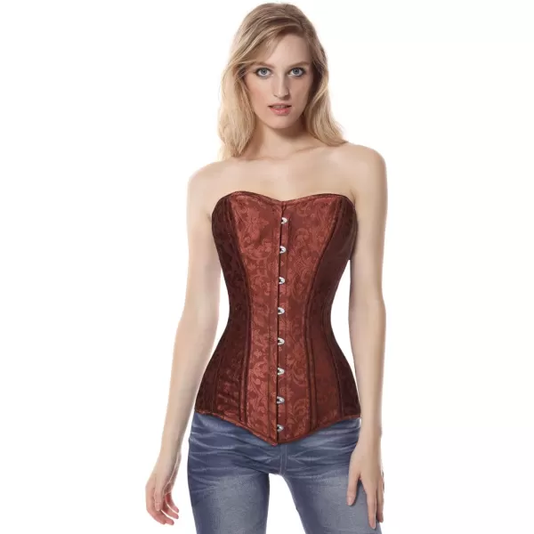 Charmian Womens 26 Steel Boned Cotton Long Torso Hourglass Body Shaper CorsetBrown