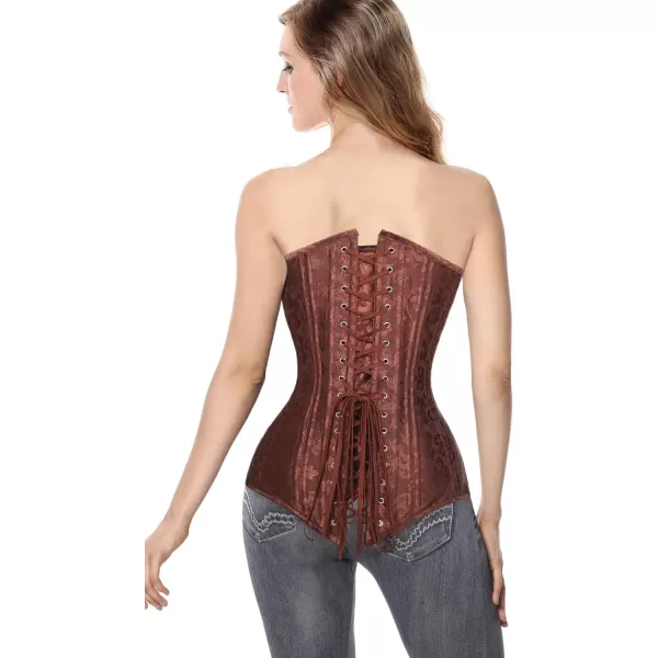 Charmian Womens 26 Steel Boned Cotton Long Torso Hourglass Body Shaper CorsetBrown