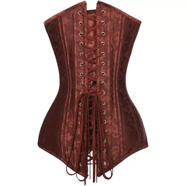 Charmian Womens 26 Steel Boned Cotton Long Torso Hourglass Body Shaper CorsetBrown