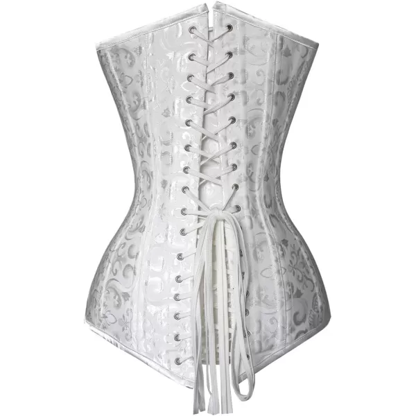 Charmian Womens 26 Steel Boned Cotton Long Torso Hourglass Body Shaper CorsetSatin White