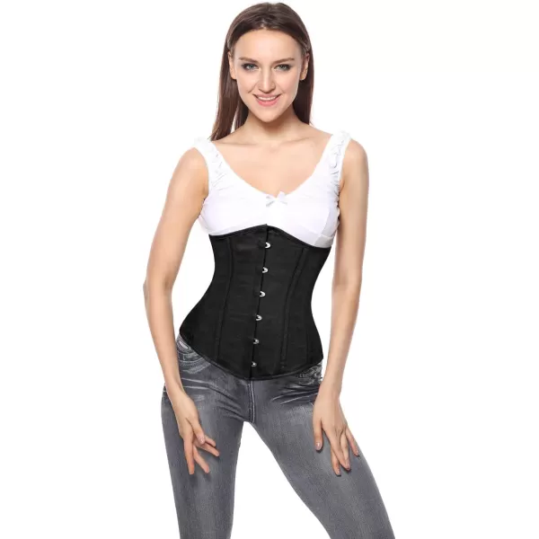 Charmian Womens 26 Steel Boned Cotton Long Torso Hourglass Body Shaper CorsetUnderbust Black