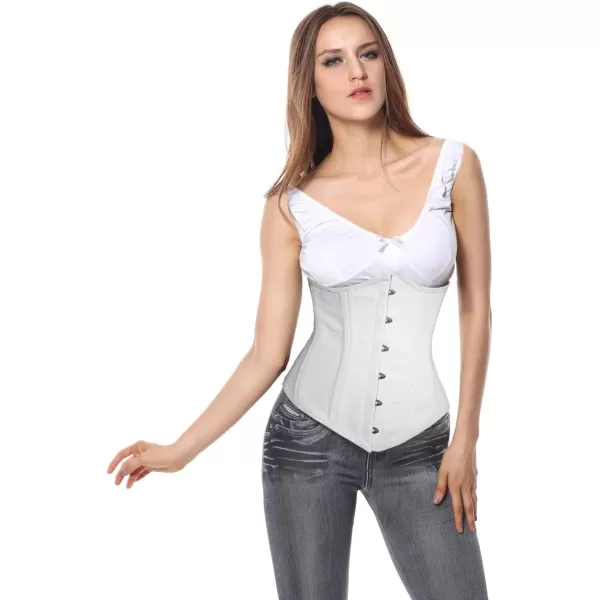 Charmian Womens 26 Steel Boned Cotton Long Torso Hourglass Body Shaper CorsetUnderbustwhite