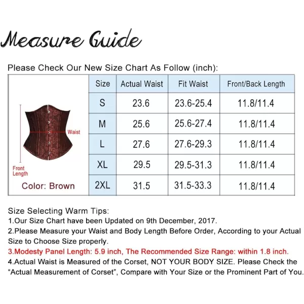Charmian Womens 26 Steel Boned Vintage Brocade Underbust Waist Training CorsetBrown