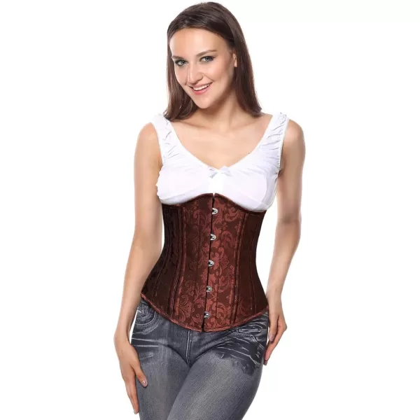 Charmian Womens 26 Steel Boned Vintage Brocade Underbust Waist Training CorsetBrown