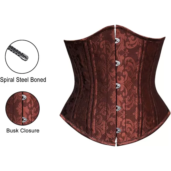 Charmian Womens 26 Steel Boned Vintage Brocade Underbust Waist Training CorsetBrown