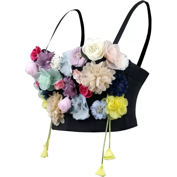 Charmian Womens 3D Simulation Flower Strappy Sleeveless Bustier Crop Top BraCharmian Womens 3D Simulation Flower Strappy Sleeveless Bustier Crop Top Bra