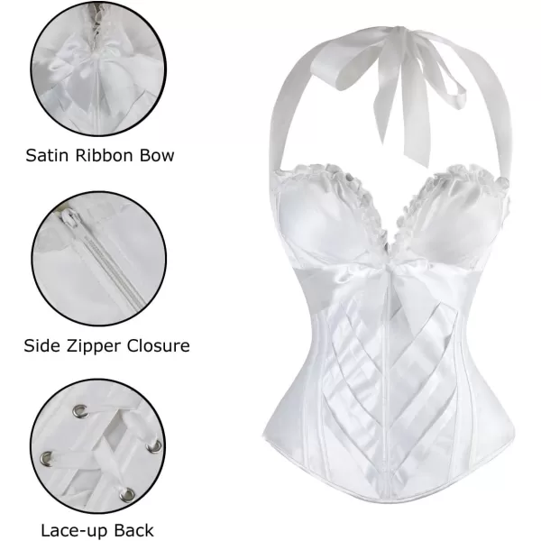 Charmian Womens Burlesque Vintage Satin Halter Boned Zipper Bustier Corset TopBeige