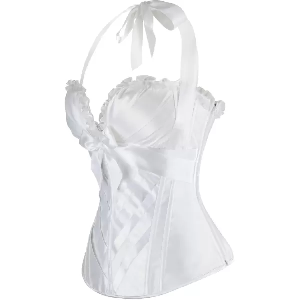 Charmian Womens Burlesque Vintage Satin Halter Boned Zipper Bustier Corset TopBeige