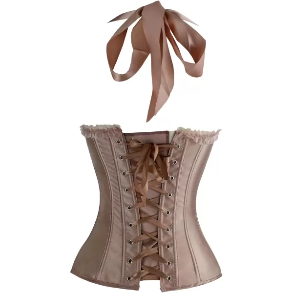 Charmian Womens Burlesque Vintage Satin Halter Boned Zipper Bustier Corset TopChampagne