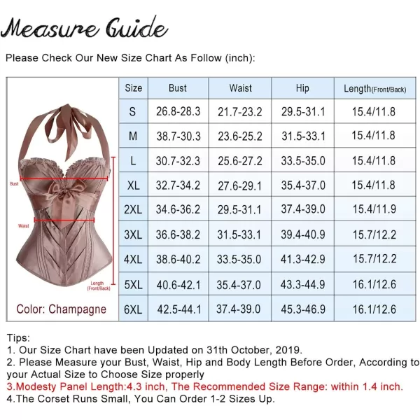 Charmian Womens Burlesque Vintage Satin Halter Boned Zipper Bustier Corset TopChampagne