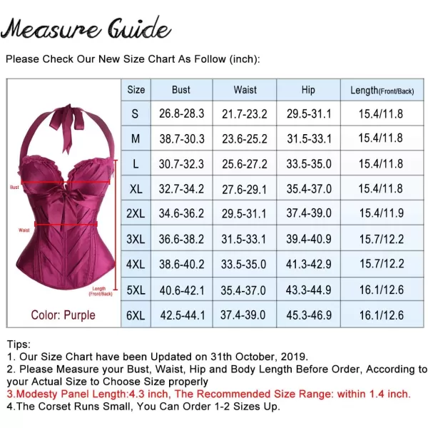 Charmian Womens Burlesque Vintage Satin Halter Boned Zipper Bustier Corset TopPurple