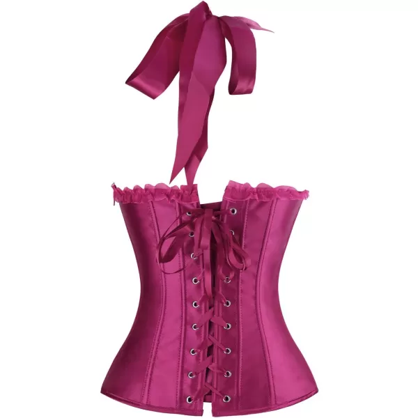 Charmian Womens Burlesque Vintage Satin Halter Boned Zipper Bustier Corset TopPurple