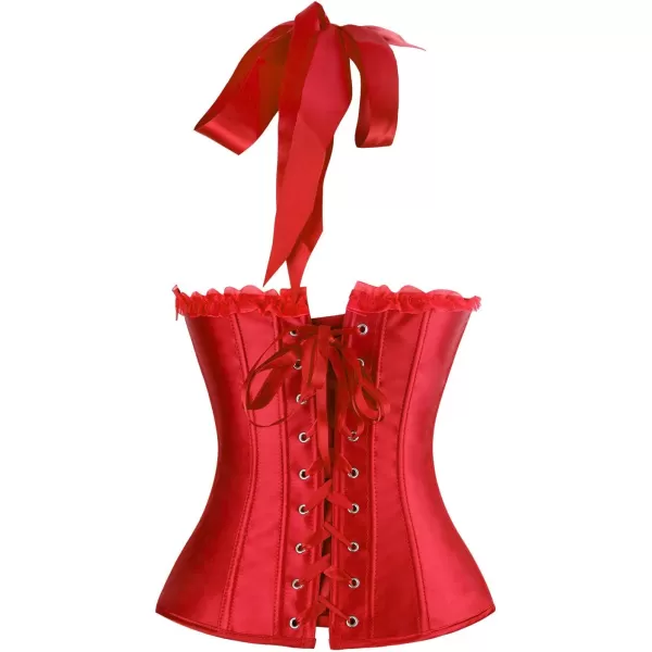 Charmian Womens Burlesque Vintage Satin Halter Boned Zipper Bustier Corset TopRed