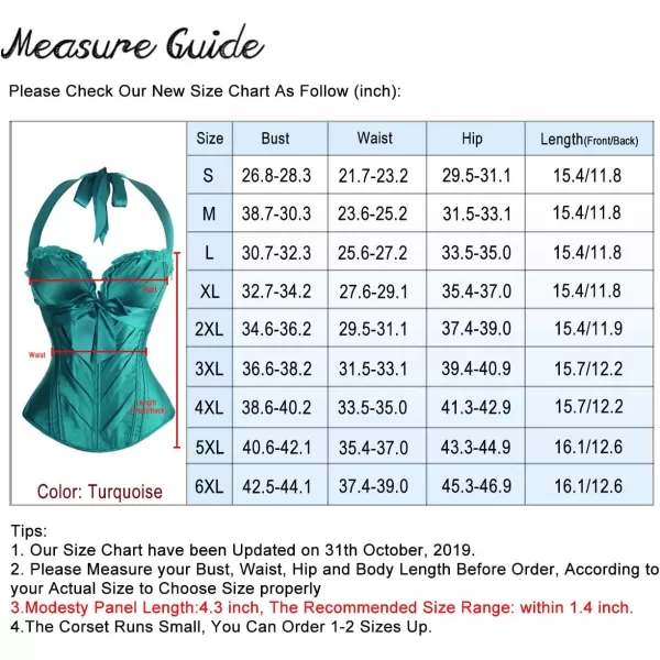 Charmian Womens Burlesque Vintage Satin Halter Boned Zipper Bustier Corset TopTurquoise