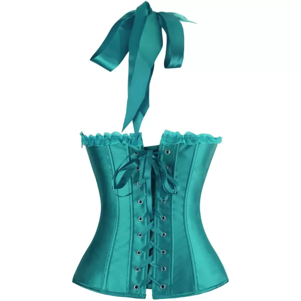 Charmian Womens Burlesque Vintage Satin Halter Boned Zipper Bustier Corset TopTurquoise
