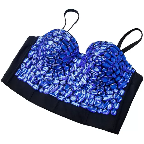 Charmian Womens Colorful Rhinestone Push Up Bra Clubwear Party Bustier Crop TopBlue