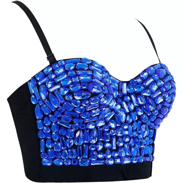 Charmian Womens Colorful Rhinestone Push Up Bra Clubwear Party Bustier Crop TopBlue