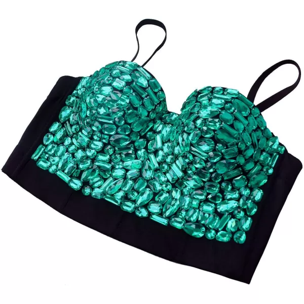 Charmian Womens Colorful Rhinestone Push Up Bra Clubwear Party Bustier Crop TopGreen