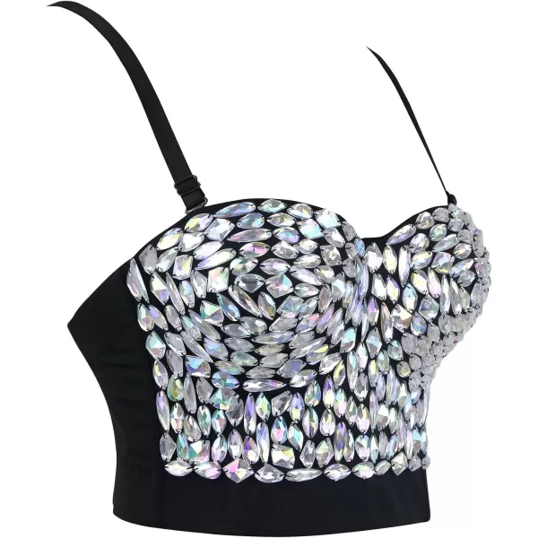 Charmian Womens Colorful Rhinestone Push Up Bra Clubwear Party Bustier Crop TopSilver