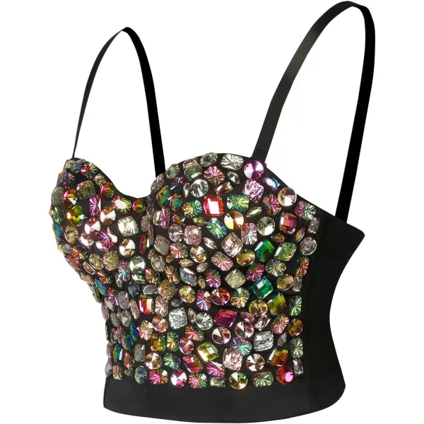 Charmian Womens Colorful Rhinestone Push Up Clubwear Bustier Crop Top BraCharmian Womens Colorful Rhinestone Push Up Clubwear Bustier Crop Top Bra