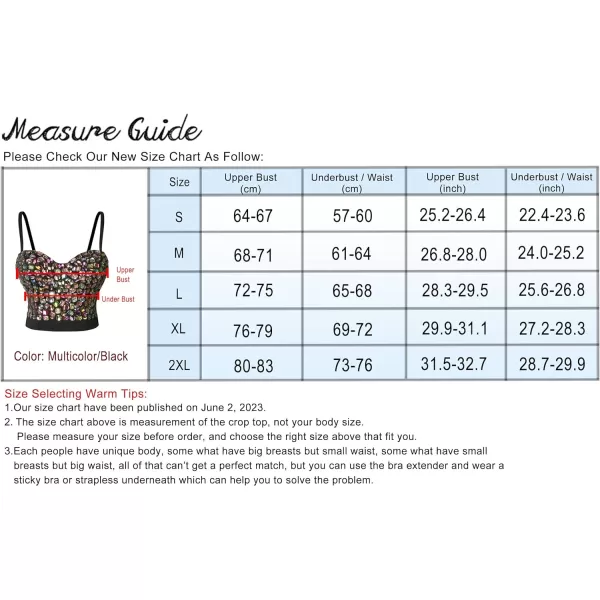 Charmian Womens Colorful Rhinestone Push Up Clubwear Bustier Crop Top BraMulticolorBlack