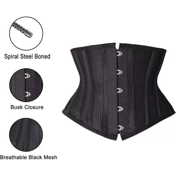 Charmian Womens Double Heavy Spiral Steel Boned Underbust Waist Cincher Corset16steelmeshblack