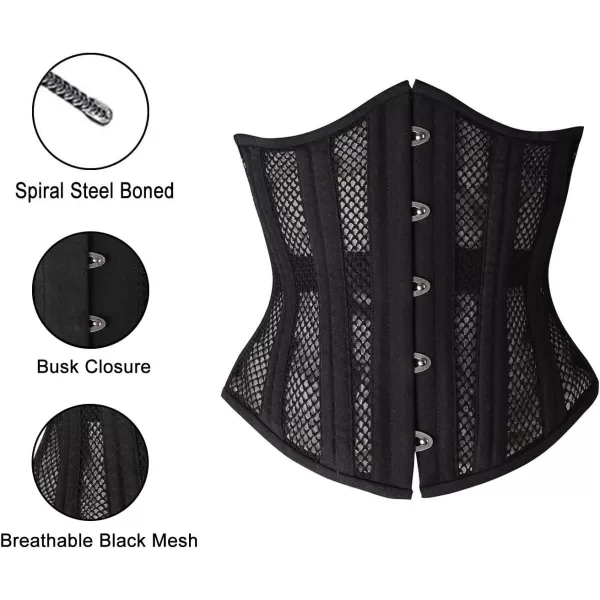 Charmian Womens Double Heavy Spiral Steel Boned Underbust Waist Cincher Corset22steelmeshblack