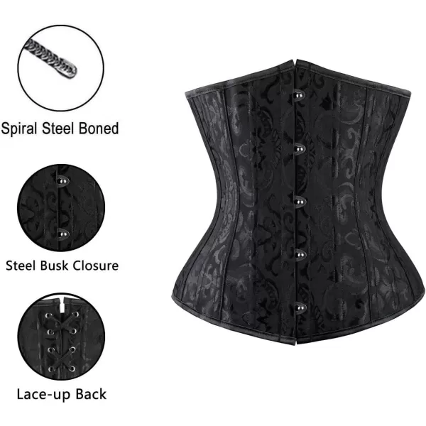 Charmian Womens Double Heavy Spiral Steel Boned Underbust Waist Cincher CorsetBlack