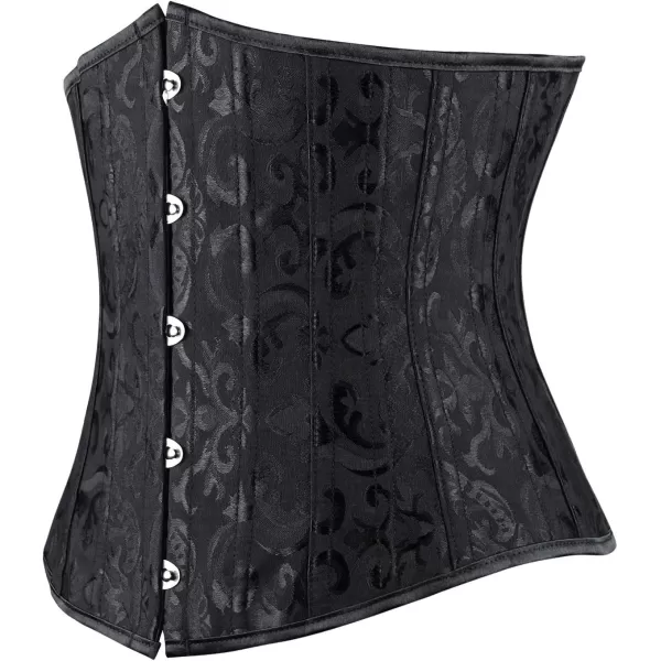 Charmian Womens Double Heavy Spiral Steel Boned Underbust Waist Cincher CorsetBlack