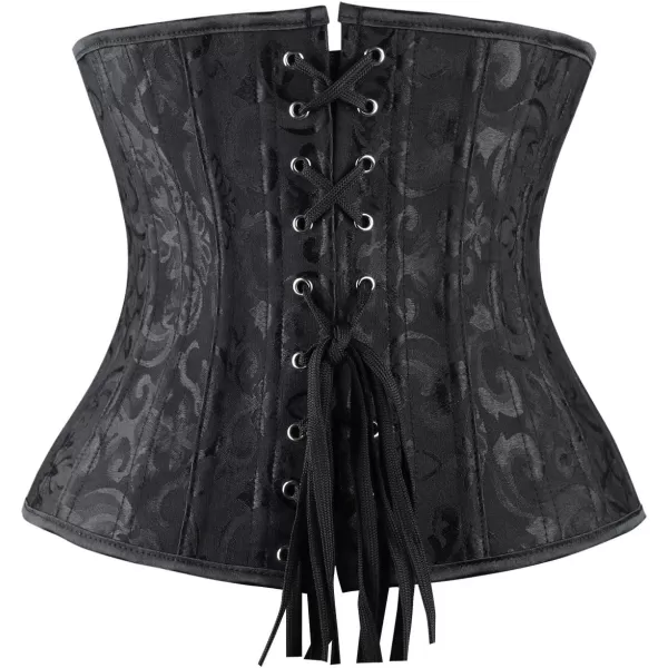 Charmian Womens Double Heavy Spiral Steel Boned Underbust Waist Cincher CorsetBlack