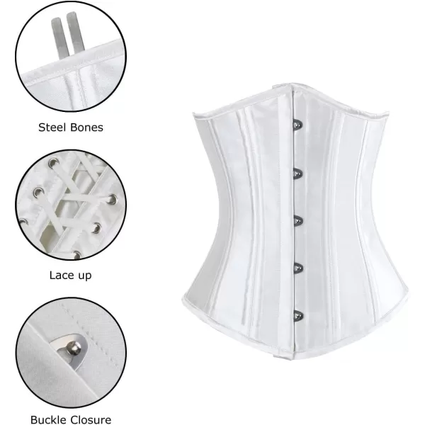 Charmian Womens Double Heavy Spiral Steel Boned Underbust Waist Cincher CorsetOffwhite