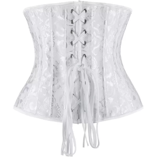 Charmian Womens Double Heavy Spiral Steel Boned Underbust Waist Cincher CorsetWhite